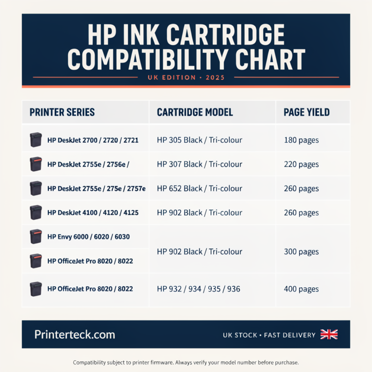 HP Ink Cartridge Compatibility Chart